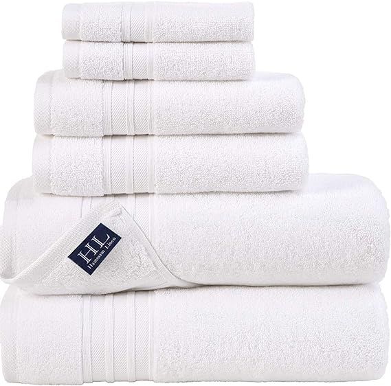 Hammam Linen 100% Cotton Towels Soft and Absorbent, Premium Quality (White, Bath Towel Set 6 Piec... | Amazon (US)