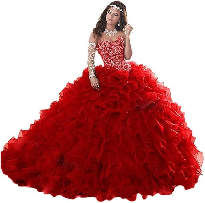 Wanshaqin Women's Heavy Beaded Sweetheart Ball Gowns Dresses Organza Ruffles Quinceanera Dresses ... | Amazon (US)