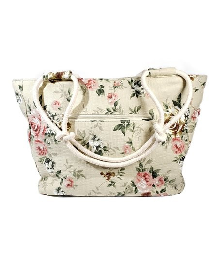 Ivory & Pink Floral Tote | Zulily