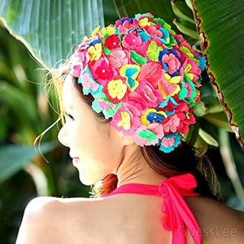 Swimming Hat Floral Petal Retro Style Flower Bathing Cap for Women - Red | Amazon (US)