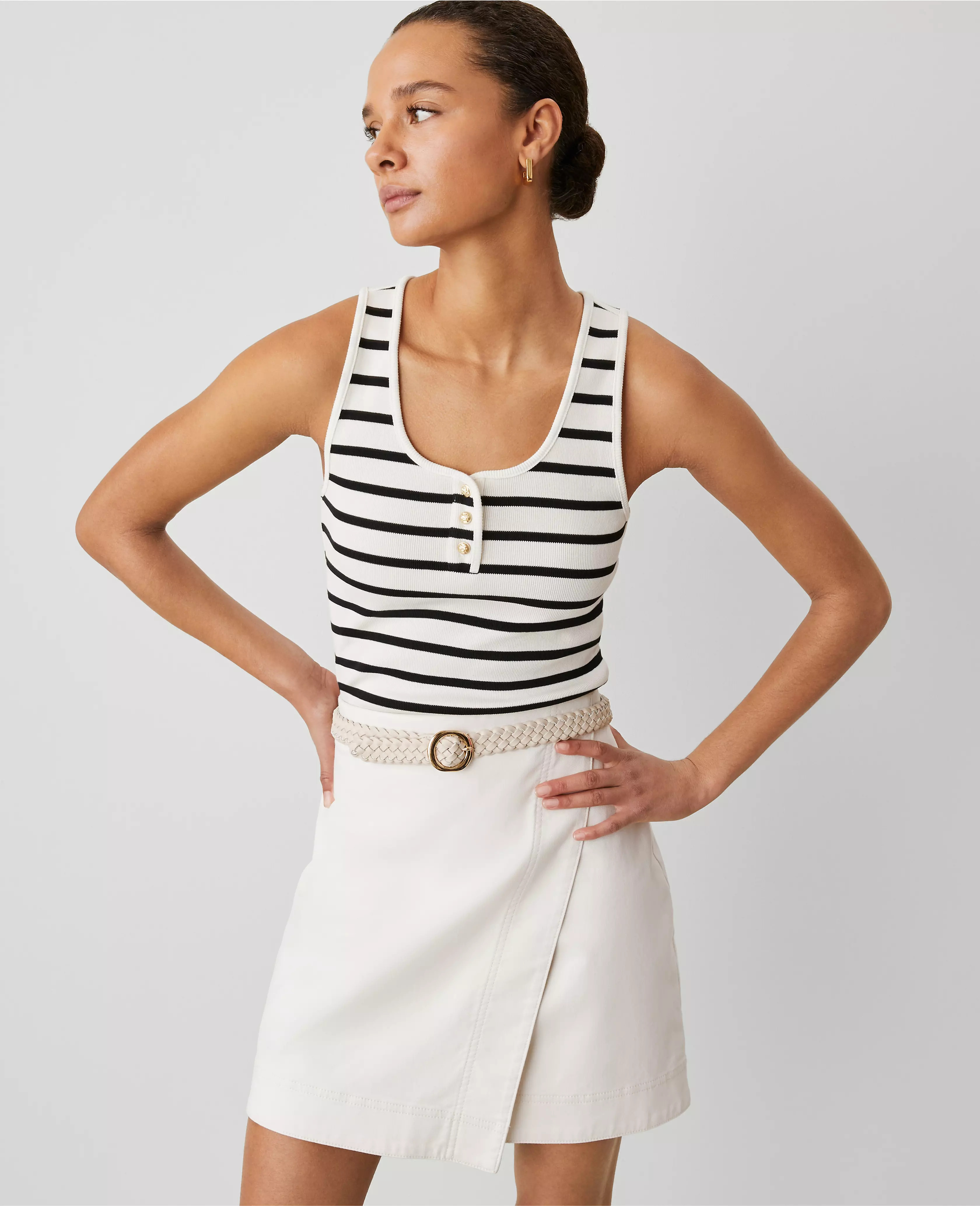 Weekend Collection Striped Henley Tank Top | Ann Taylor