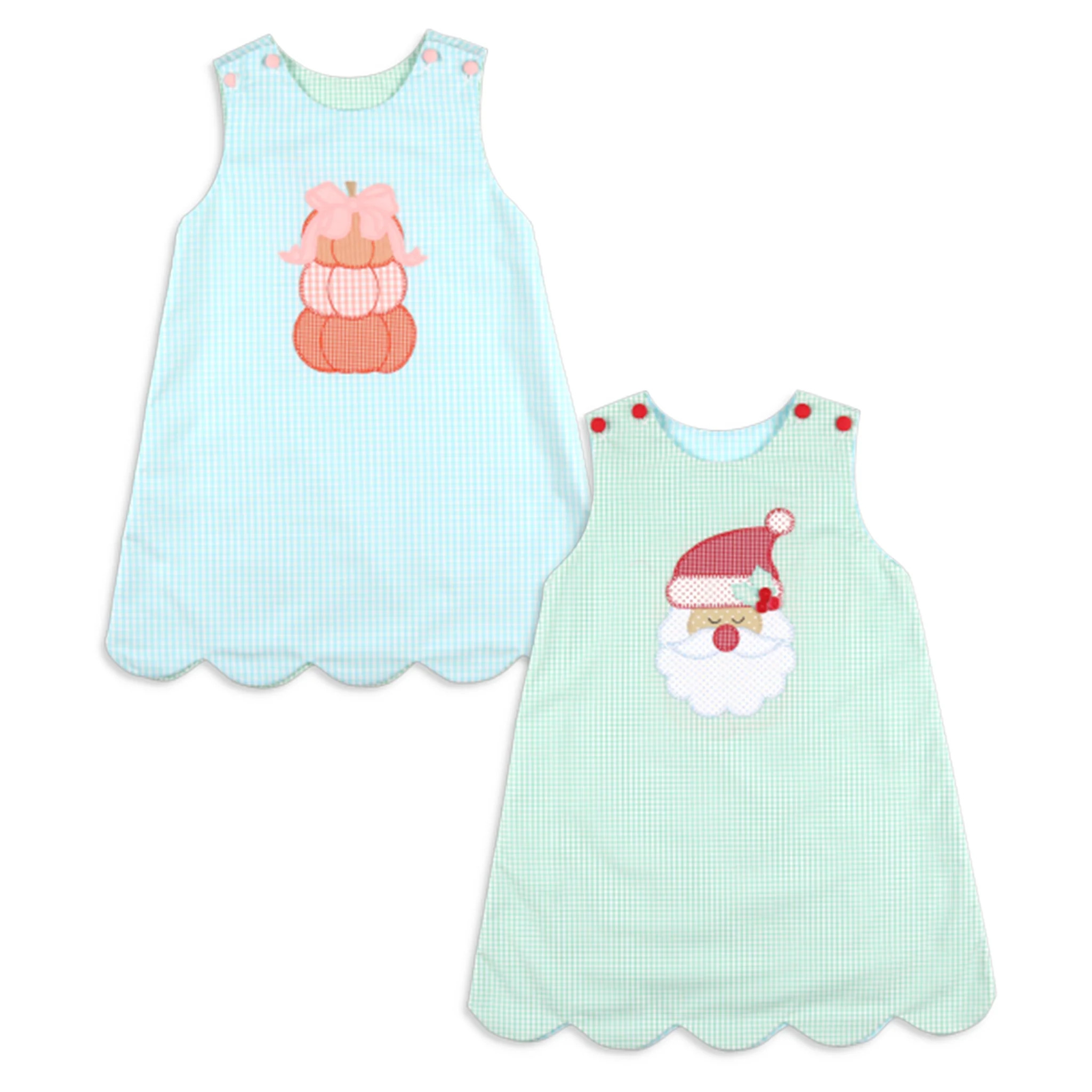 Girls Santa Pumpkin Reversible Jumper - Shrimp and Grits Kids - Shrimp and Grits Kids | Shrimp and Grits Kids