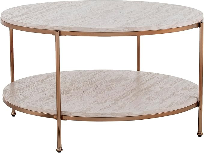 SEI Furniture Southern Enterprises Silas Round Faux Stone Cocktail Coffee Table, gold, 33.25 in x... | Amazon (US)