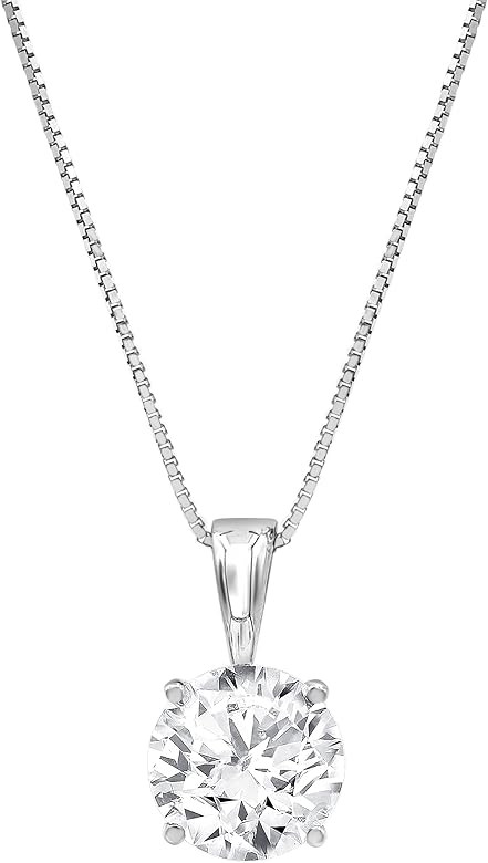 1/2 to 3 Carat Solitaire Diamond Necklaces for Women | Round Cut Lab Grown Diamond | 14K White Go... | Amazon (US)
