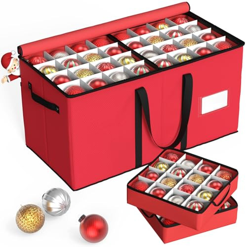 Kesfitt Christmas Ornament Storage Box with 8 Trays,Christmas Storage Container with Dividers Fits 128 Holiday Ornaments Decorations,Double Zipper,Large Xmas Organizer with Pockets | Amazon (US)