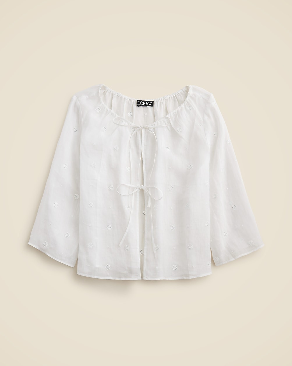 Tie-front eyelet top in ramie | J. Crew US
