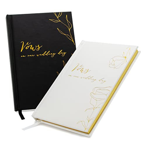 MUUJEE Vows On Our Wedding Day Vow Books (Set of 2) - Black and White Gold Foil Embossed Notebook Journal for Wedding Ceremony Vow Renewal - Wedding Gift Ideas | Amazon (US)