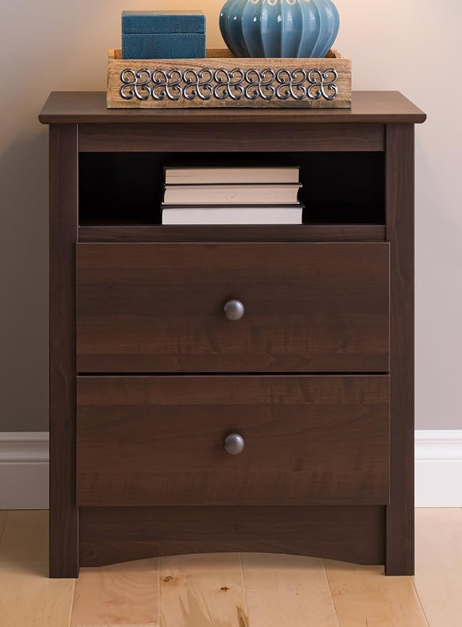 Prepac Fremont 2 Drawer Nightstand with Open Shelf, Espresso, Tall | Amazon (US)