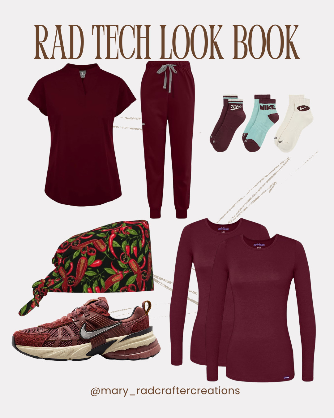 Burgundy scrub set inspo! Love these from amazon + nike!  

 #LTKActive #LTKHome #LTKWorkwear