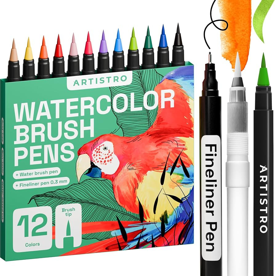 ARTISTRO 12 Watercolor Markers with Flexible Paint Brush Pens for Pros & Beginners - Consistent, ... | Amazon (US)