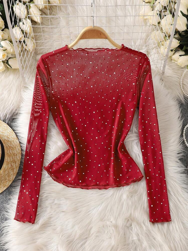 GlowEve Sheer Sequin Mesh Long Sleeve Women Top | SHEIN