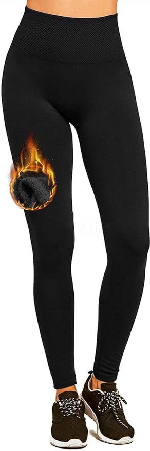 Women's Fleece Lined Leggings Thermal High Waist Tummy Control Yoga Pants Winter Slimming Workout... | Amazon (US)