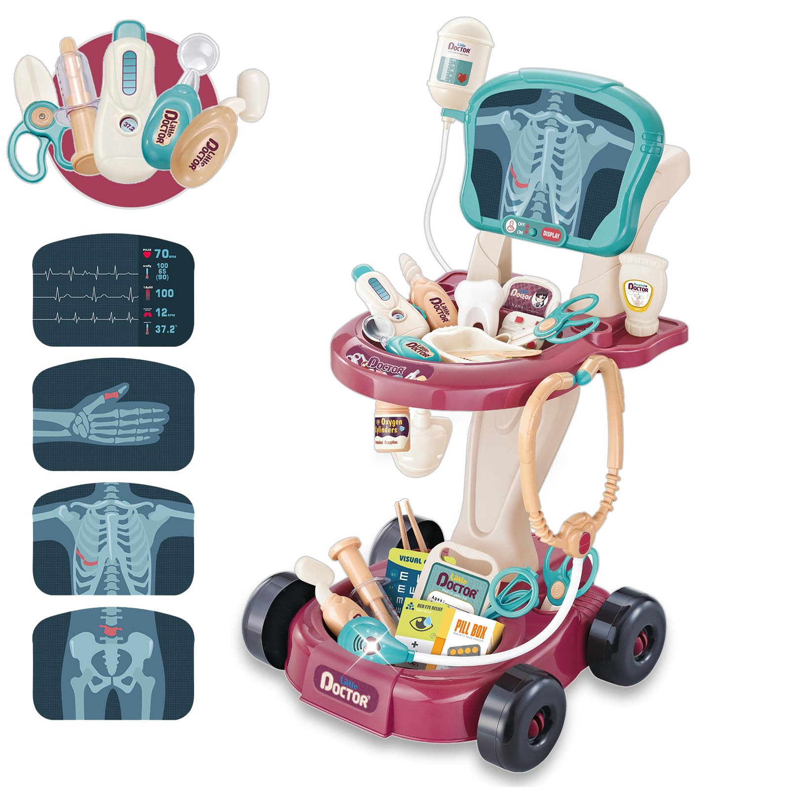 29 Pcs Doctor Kit for Toddlers 3-5 Pretend Play Toys Dentist Set Vet Medical Mobile Cart with Sou... | Amazon (US)