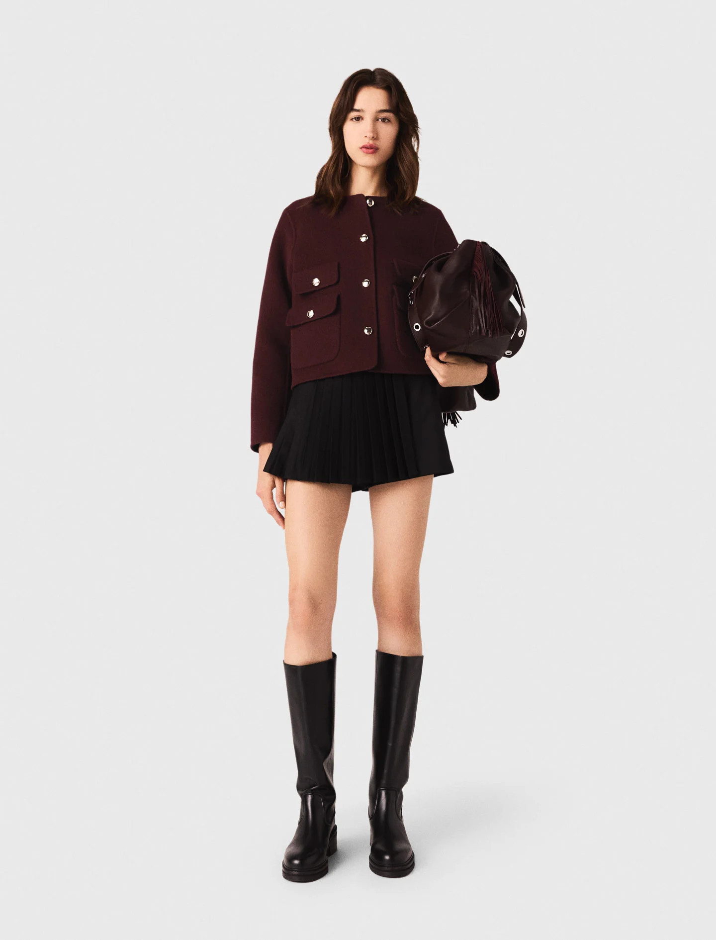 Straight-fit pleated shorts Black / Gray for Women | Maje | Maje US