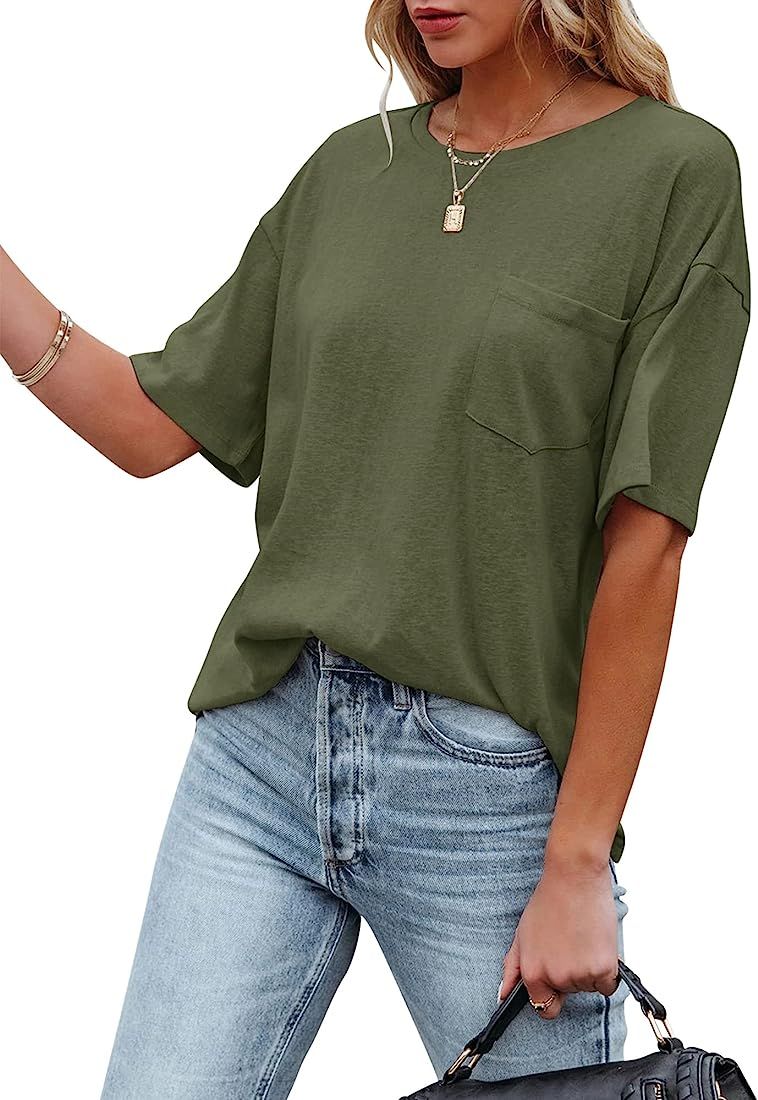 Fanway&EC Women's Short Sleeve T-shirts Casual Crewneck Tees with Pocket Summer Basic Tops | Amazon (US)