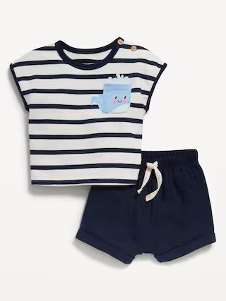 Striped Short-Sleeve Pocket Top and Shorts Set for Baby | Old Navy (US)