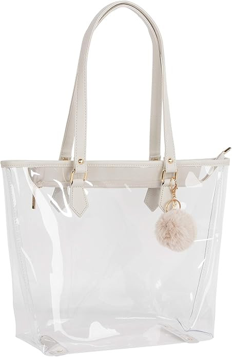 Large Clear Bag Transparent Shoulder Handbag with Black Plush Pendant | Amazon (US)