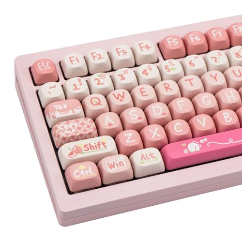 COOMICKEY 134 Key Peach PBT Keycap Set, MOA Profile, Dye-Sublimation, Cute Keycaps for for Cherry Gateron MX Switches Mechanical Gaming Keyboard (Pink) | Amazon (US)