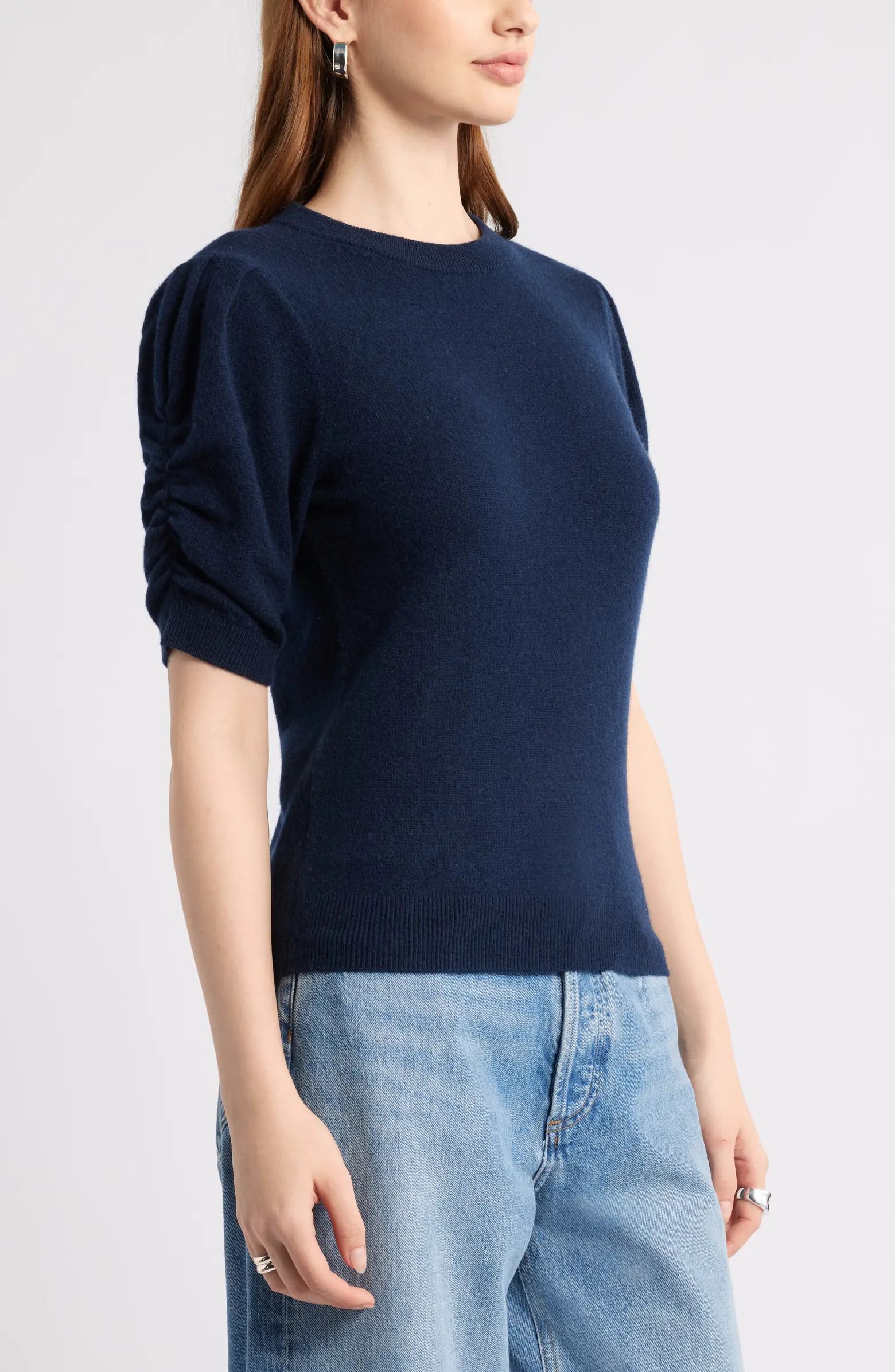 Ruched Short Sleeve Cashmere Sweater | Nordstrom