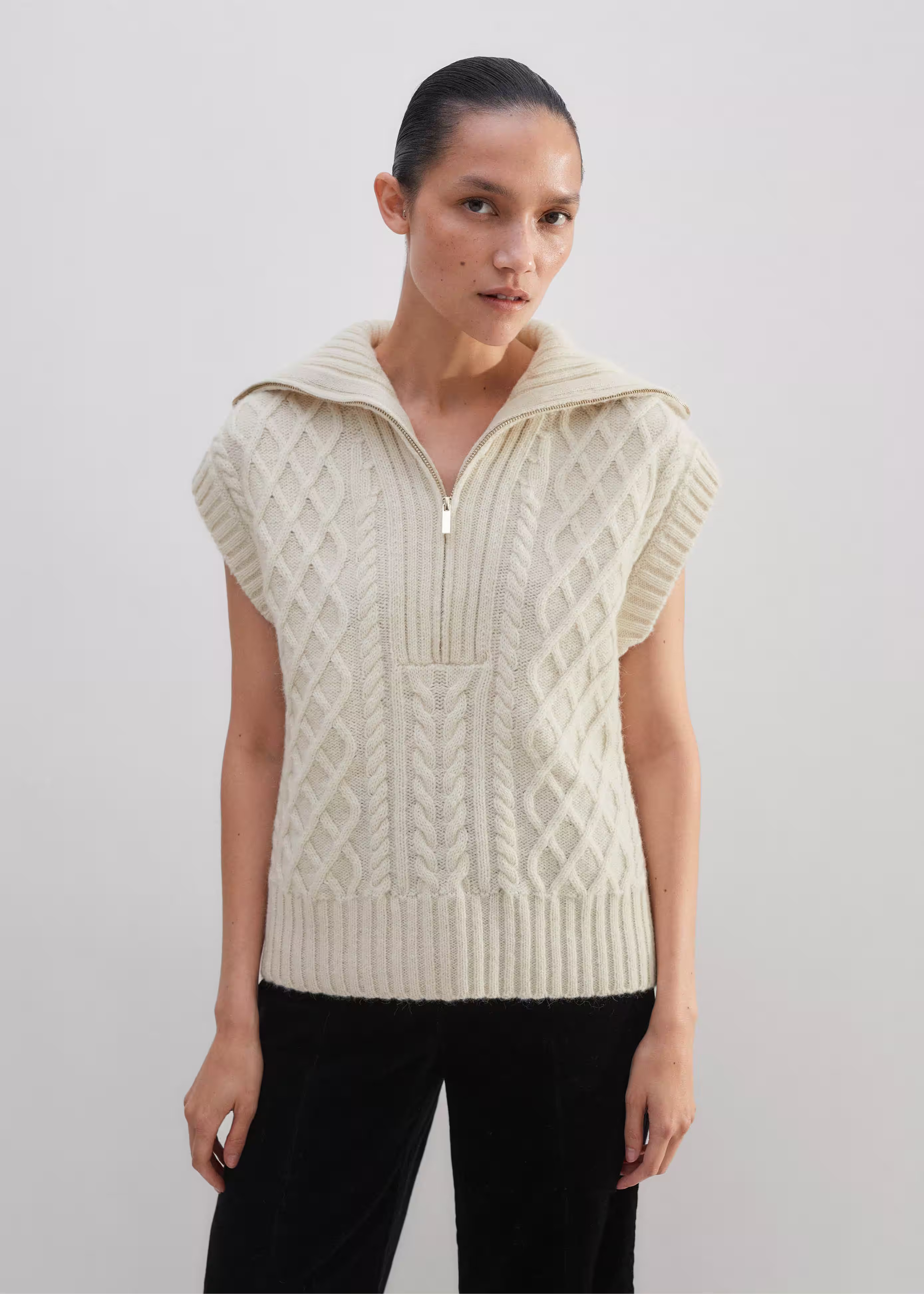 Recycled Wool Alpaca Cable Half Zip Sweater Vest | ME+EM US