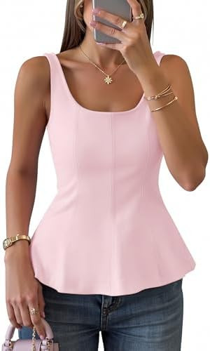 ZESICA Womens Summer Sleeveless Vest Top Trendy Peplum Tops | 2026 Casual Tank Tops, Cute Square ... | Amazon (US)