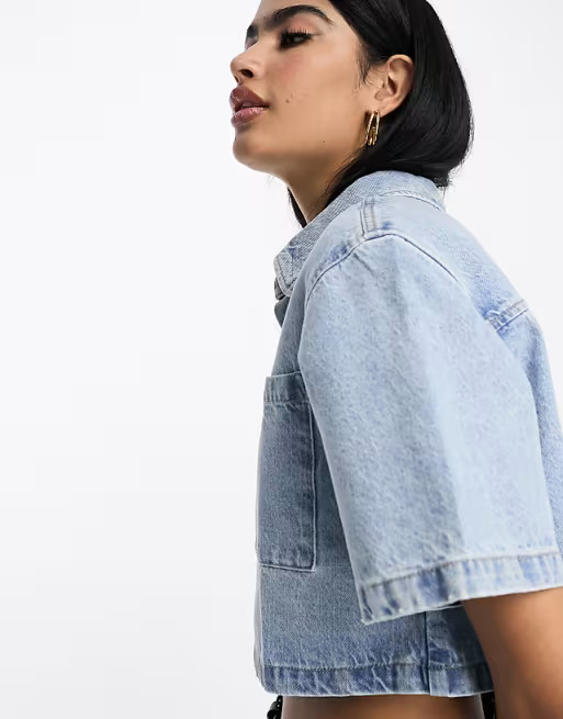 ASOS DESIGN denim short sleeve shirt in bleach | ASOS (Global)