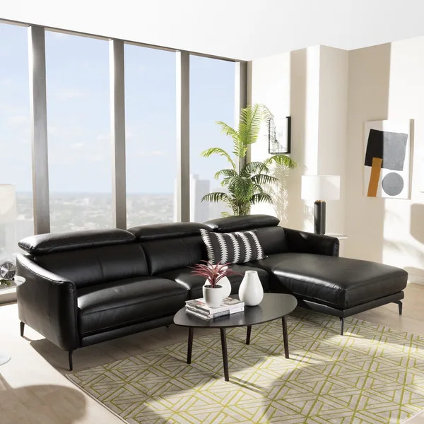 Modern Leather Right Facing Chaise Sectional Sofa by Baxton Studio | Bed Bath & Beyond