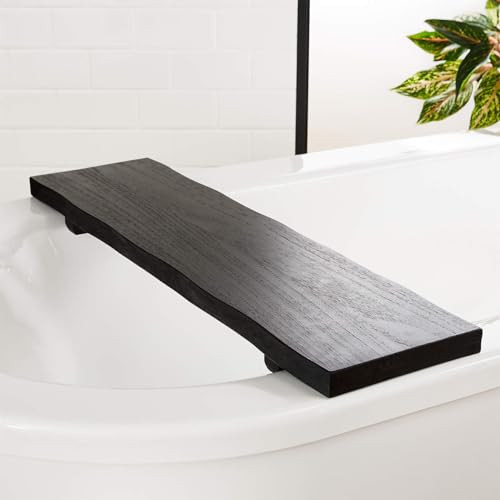Live Edge Teak Wood Bath Caddy, 8" w x 32" d x 2.5" h (Black) | Amazon (US)