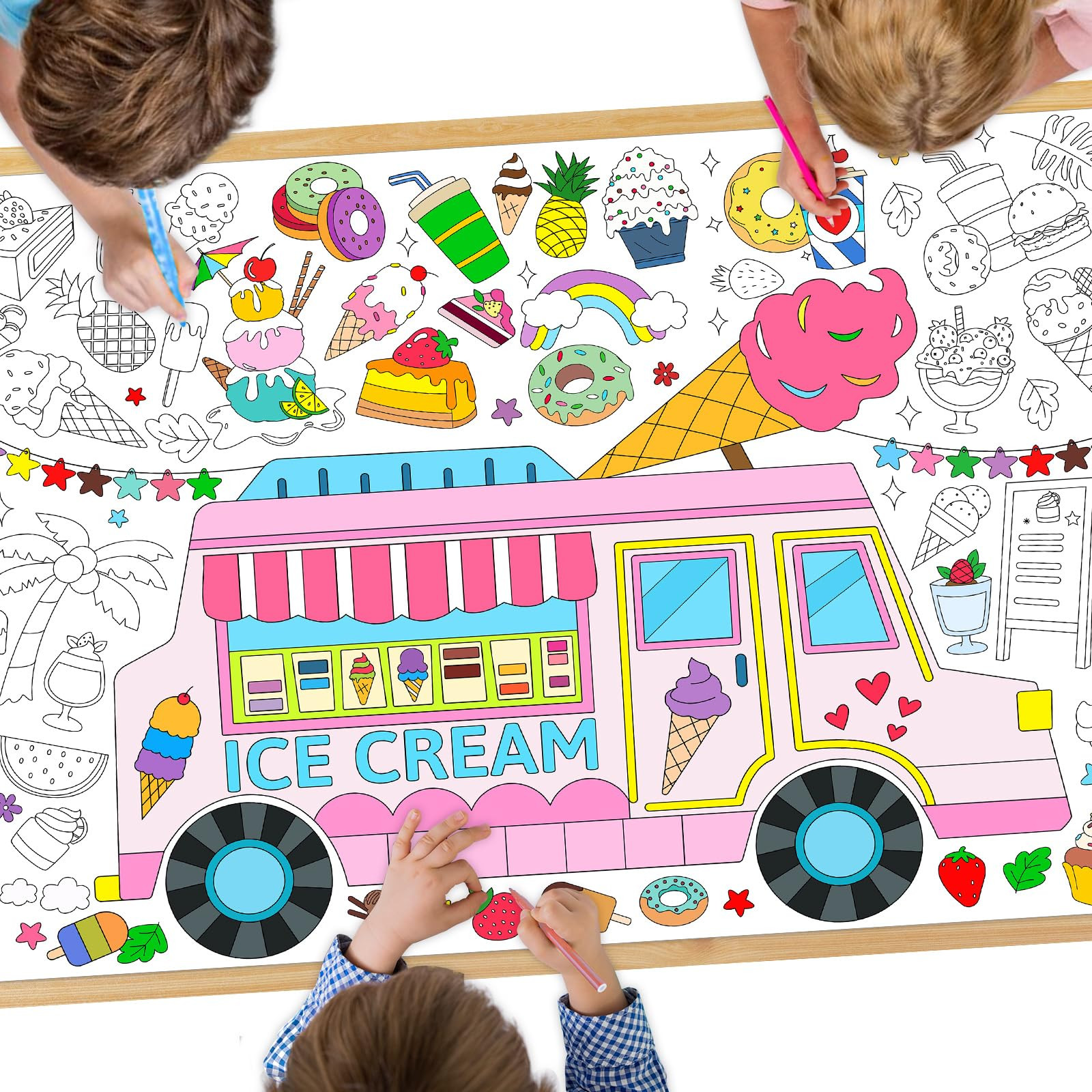 FANCY LAND Large Ice Cream Coloring Poster for Kids Huge Desserts Painting Tablecloth for Boys Gi... | Amazon (US)