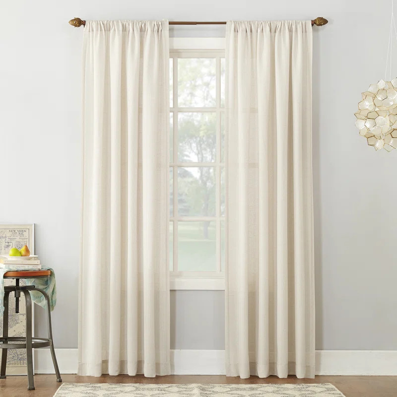 Berwick Linen Blend Solid Semi-Sheer Rod Pocket Single Curtain Panel | Wayfair North America