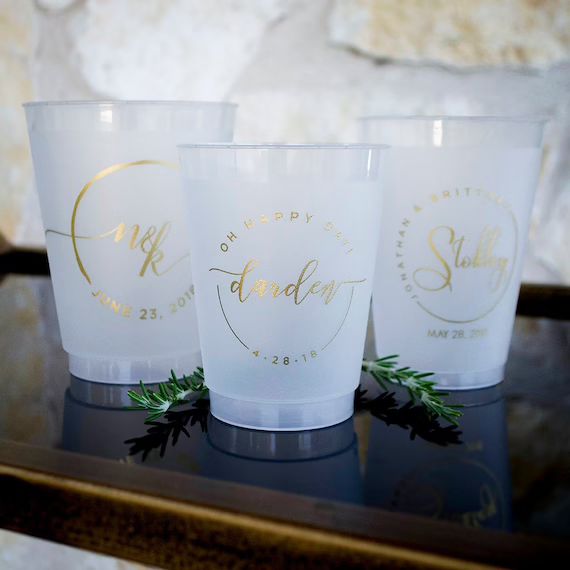 Modern Wedding Shatterproof Cups, Monogram Cups, Oh Happy Day Cups, Plastic Cups, Monogrammed Cup... | Etsy (US)