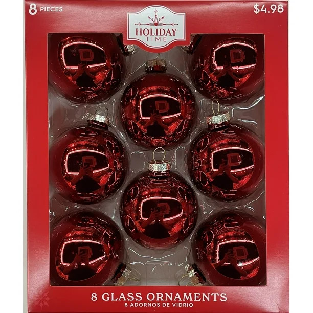 Holiday Time Solid Glass Ball Christmas Ornaments, 2 5/8" (67MM), 8 Count, Boxed Glass, Shiny Red | Walmart (US)