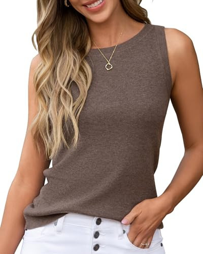 Arach&Cloz Sleeveless Tops For Women Cashmere Sweater Tank Top Summer Work Tops Cute Fashion 2026 Dressy Layering Top Business Casual Outfits Knit Trendy Work Teacher Basic Luxury Clothes Coffee Brown | Amazon (US)