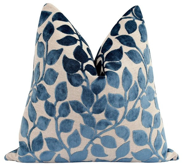 Charlotte Indigo Vine Cut Velvet Pillow | Land of Pillows