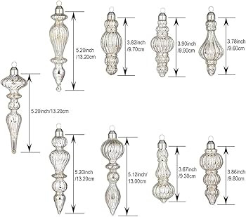Glass Christmas Ball Drop Finial Ornaments Holiday Trees Wreaths & Garland Decor Silver Color (9 ... | Amazon (US)