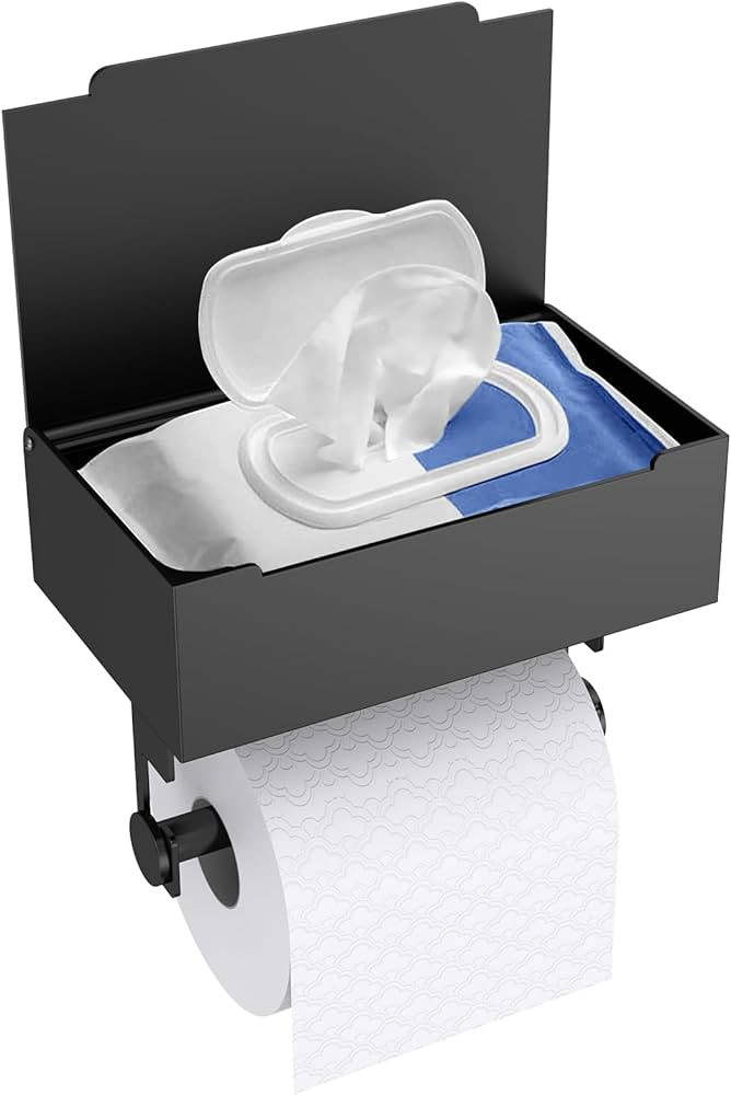 iHysuun Toilet Paper Holder with Shelf, Flushable Wipes Dispenser Fits for Bathroom Wipe Storage,... | Amazon (US)