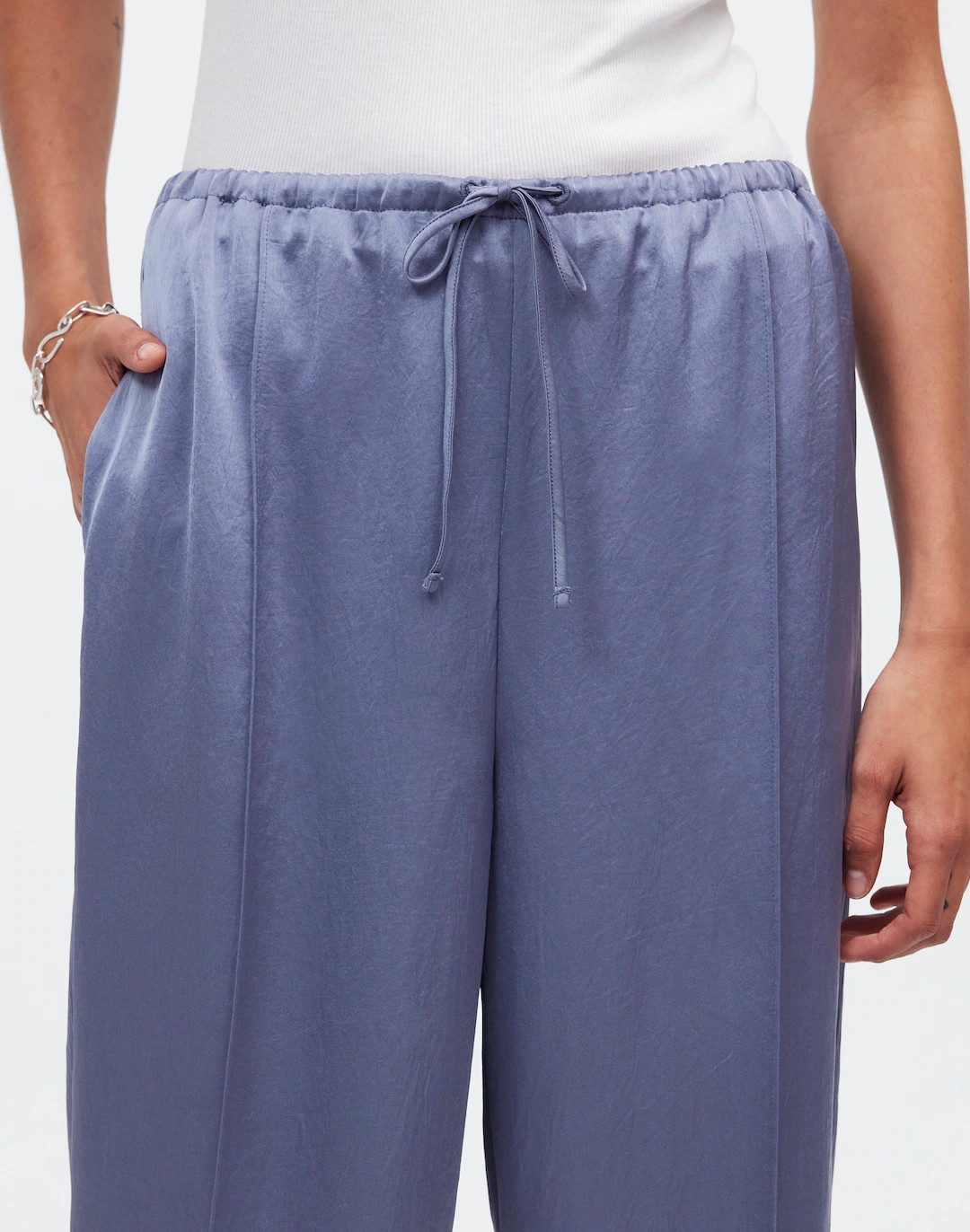 Pintucked Slim Pull-On Pants in Satin | Madewell