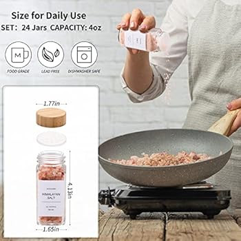 DIMBRAH Spice Jars with Label-4oz 24Pcs, Glass Spice Jars with Bamboo Lids,Spices Container Set w... | Amazon (US)