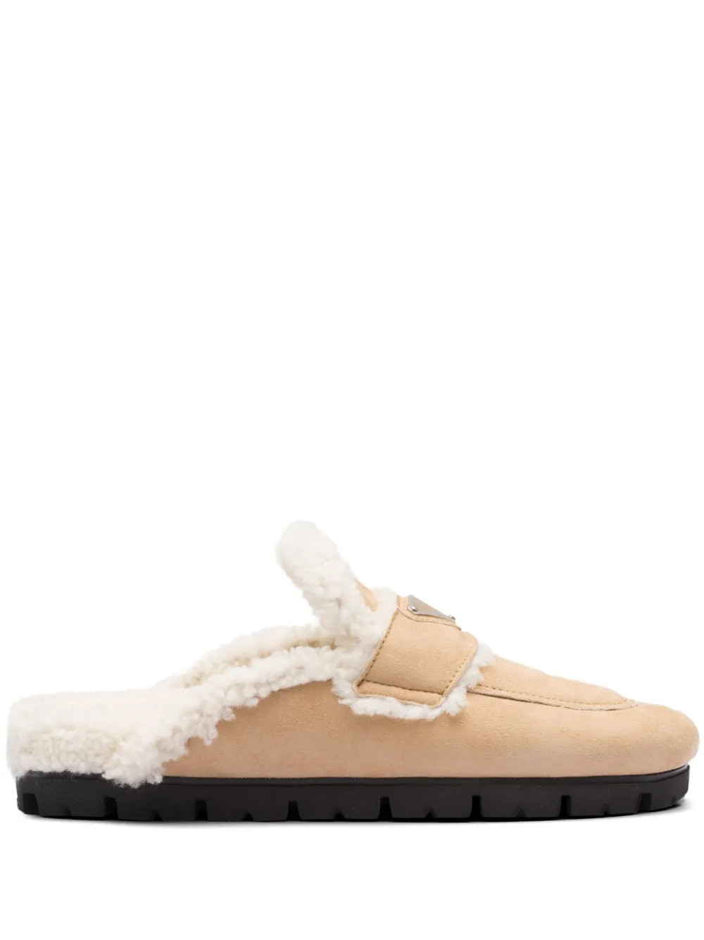 Prada triangle-logo Shearling Slippers - Farfetch | Farfetch Global