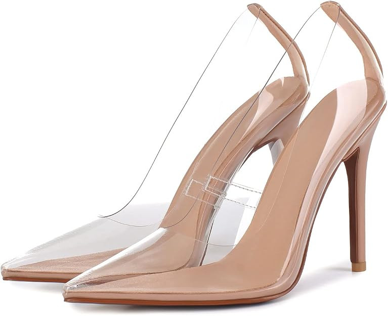 SHEMEE Women's Clear Stiletto High Heel Pumps Pointed Toe Transparent PVC Thin Heels Elegant Cour... | Amazon (US)