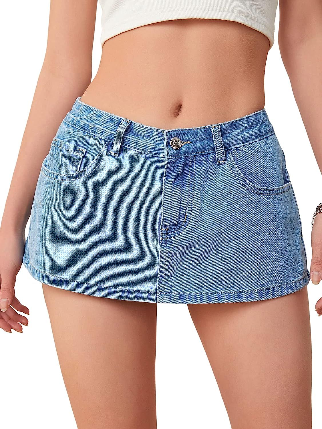 Floerns Women's Casual Drop Waist Denim Skort Skirt Shorts with Pockets | Amazon (US)