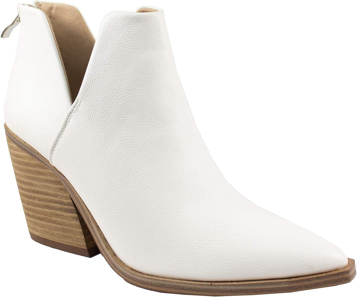 ARiderGirl Dean Womens Western Booties with Cow Print Slip On V Cut Stacked Heel Boots | Amazon (US)