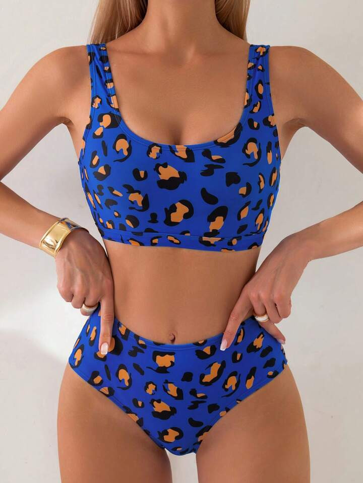 SHEIN Swim SXY Summer Beach Printed Round Neck Bikini Swimwear Set Without Underwire | SHEIN