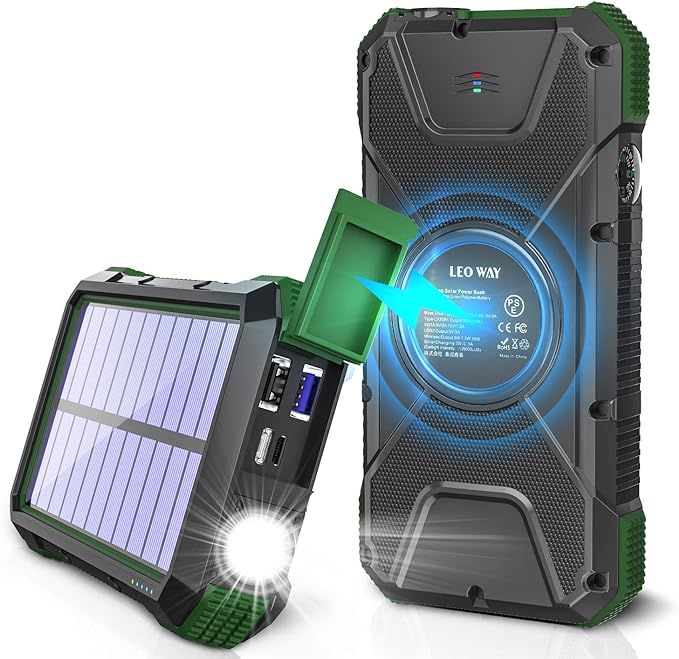 Solar Charger, 20000mAh Solar Power Bank, Qi Wireless Charger for Cell Phone, External Battery Pa... | Amazon (US)