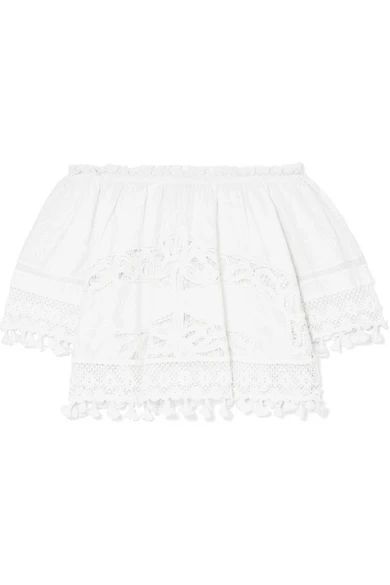 Place Nationale - Bardot Off-the-shoulder Embroidered Crocheted Lace And Cotton Top - White | NET-A-PORTER (US)