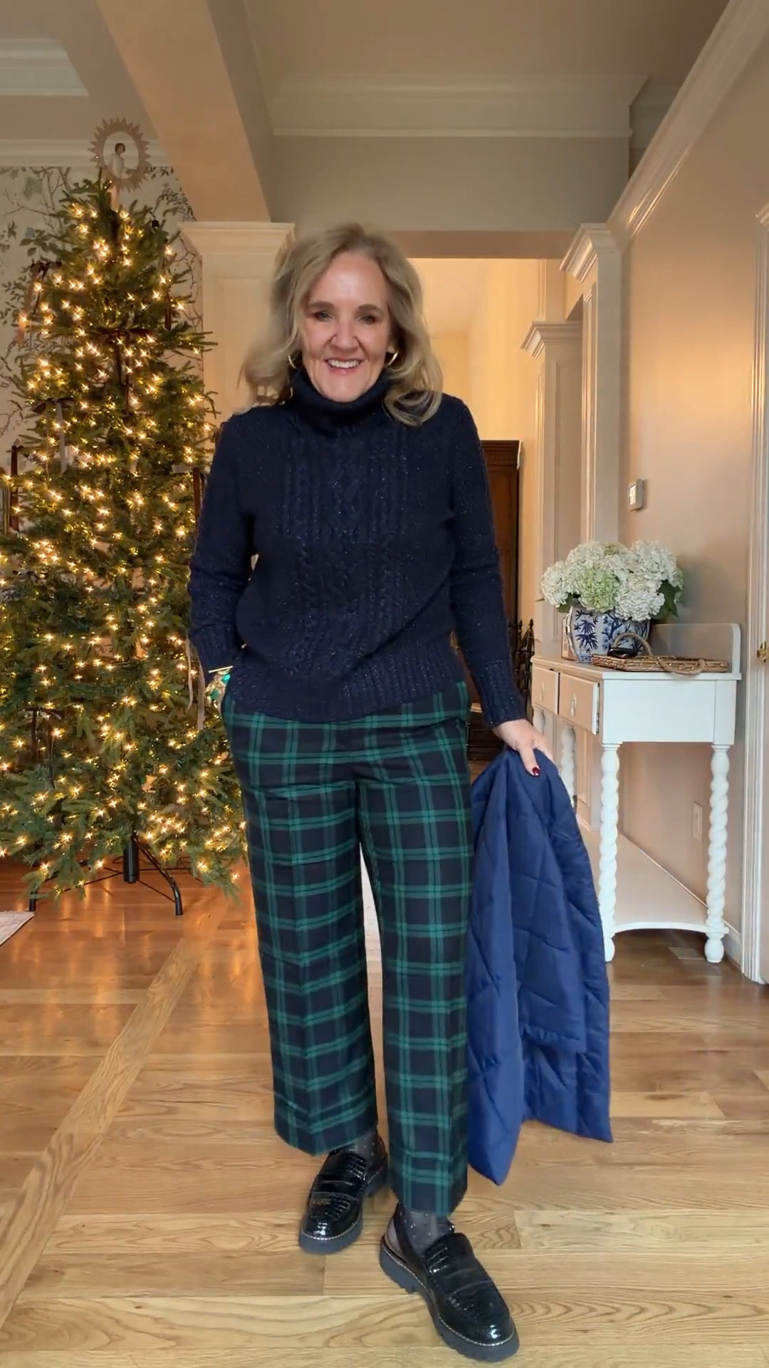 @talbots black watch plaid the blazer plaid is larger than the pants and I love it 
Blazer 10 petite 
Pants 8 petite 
Quilted jacket med petite 
Gold turtleneck 1.0
Amazon puffer medium 
Shimmer navy cable sweater medium petite 
Loft evergreen crochet sweater medium 
Stewart plaid blouse medium I’ll link similar too 

#LTKOver40 #LTKHoliday #LTKSaleAlert

#LTKootd #LTKPetite