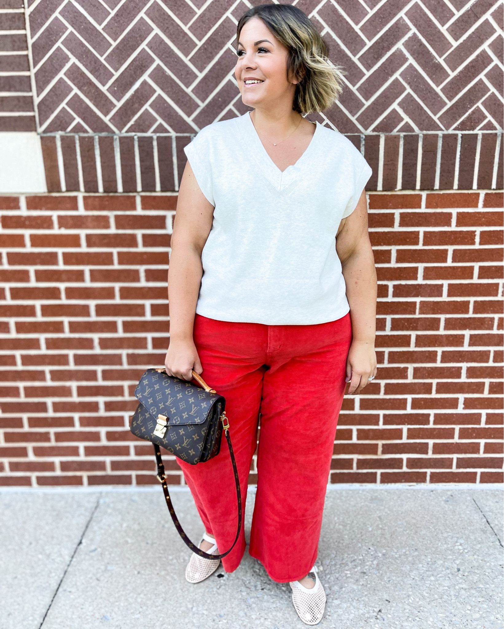 Early fall outfit idea! These Target corduroy pants could not be cuter in red but I also picked up the neutral color. I’m a smidge over 5’7 wearing size 17 and they’re slightly cropped on me. They come in sizes 0-30 and they’re only $28! This Ava and Viv sweater vest is a plus size find, wearing it in XXL. If you’re a midsize or plus size girlie, this is a perfect casual outfit! 

#LTKPlusSize #LTKMidsize #LTKOver40