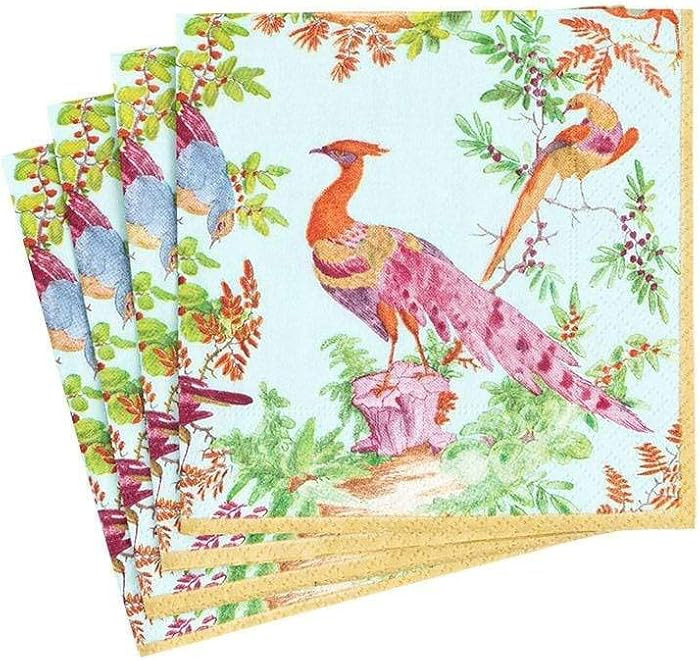 Caspari Chelsea Birds Paper Cocktail Napkins in Celadon - 20 Per Package | Amazon (US)