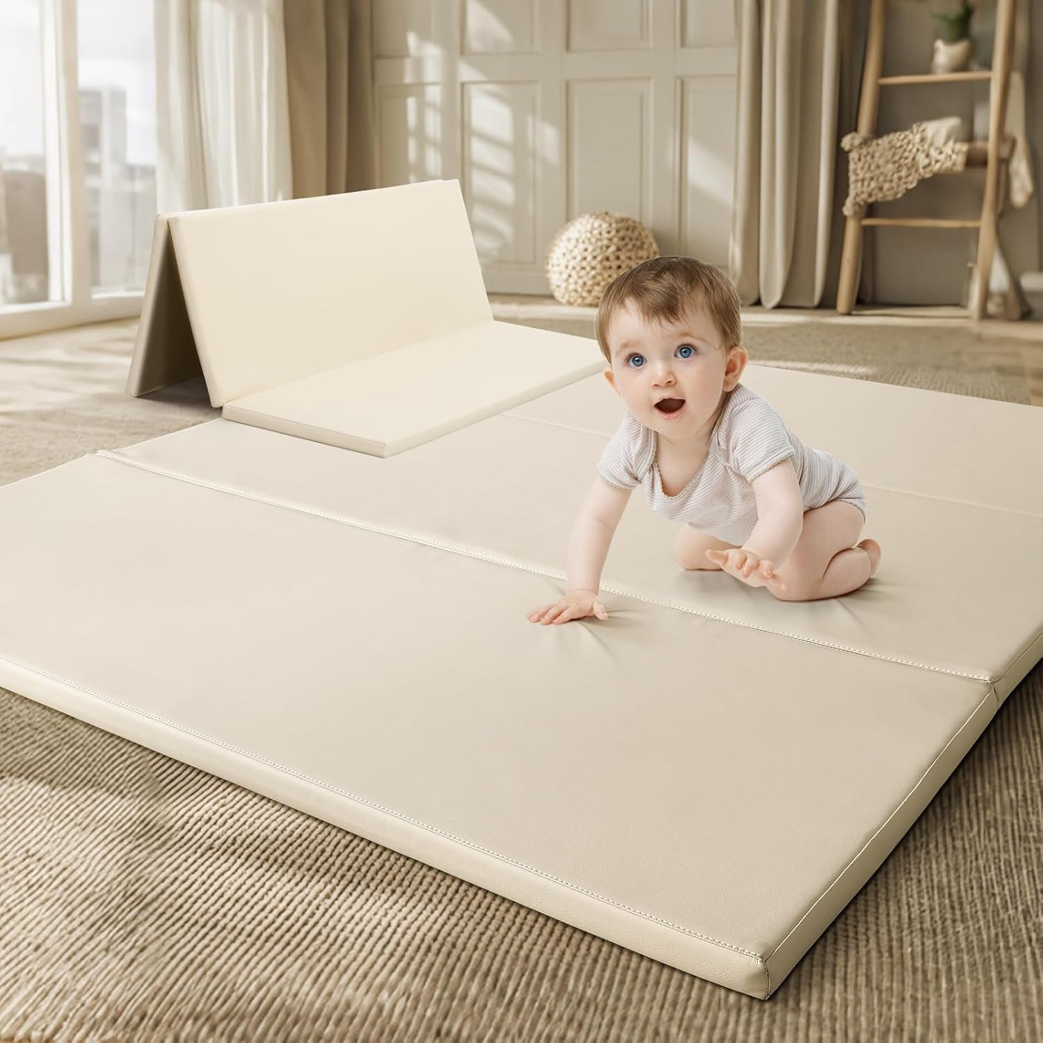Foam Baby Play Mat: PU Leather Waterproof Kids Playmat - Trifold Floor Mat - Large Play Mat for P... | Amazon (US)
