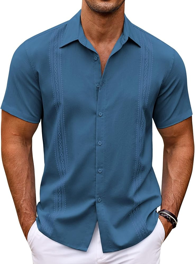 COOFANDY Men's Cuban Guayabera Shirt Short Sleeve Button Down Shirts Casual Summer Beach Shirts | Amazon (US)